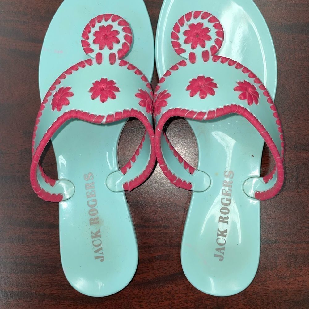 SPRING BREAK 🌴 Jack Rogers Aqua and Pink Sandals Size 5 - Picture 2 of 6